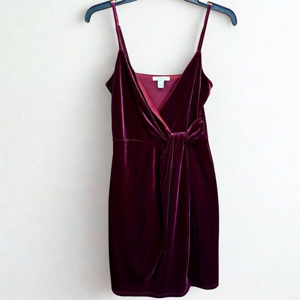 Boston Proper Velvet Dress Size 2 Burgundy Sexy Bodycon Cocktail Holiday Party